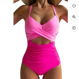 NWT Viral Pink Womens One Piece Swimsuit High Waisted Tie Back Size M Summer